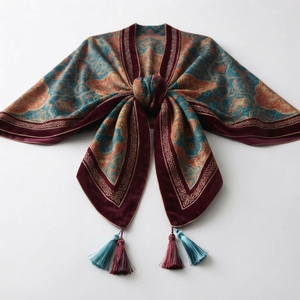 Chal de Cachemira para Mujer, Grande, de Color Sólido, Cómodo, para Otoño e Invierno, Tejido Irregular, con Hebilla, Estilo Tradicional - Product Image 3