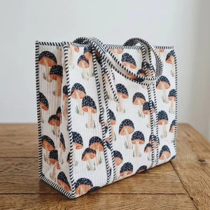 Stylish Quilted Cotton Tote <b>Bag</b> with Modern Geometric Pattern and Zipper Closure Multipurpose <b>Bag</b> for Shopping Travel Beach Use - Product Image 1