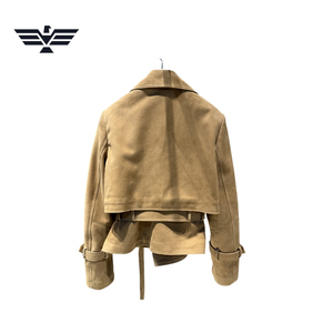 <b>Womens</b> Faux Suede Belted Biker Motorcycle <b>Jacket</b> Vintage Lapel Slim Fit Eco-Friendly <b>Lightweight</b> Custom OEM ODM Fashion - Product Image 5