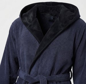 Cozy Full Length Hooded Terry Robe For Adults Soft 100% Cotton Winter Wear With Drawstring Closure Solid Color - Product Image 5