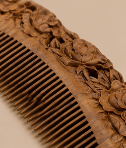 Hand Carved Wooden Hair Comb Floral Rose Design Natural Anti-Static Detangling Eco-Friendly Durable Curved <b>Beard</b> Hair Comb - Product Image 4