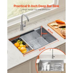 Lavello da Cucina a Vasca Singola da 23 Pollici in Acciaio Inossidabile 304, da Incasso, con 1 Foro, con Bordo, Sottopiano, Workstation Multifunzionale - Product Image 2