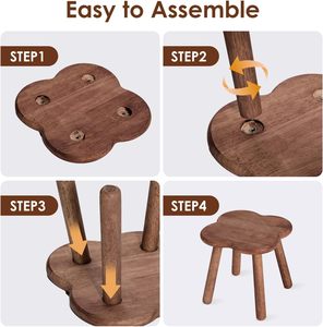 Tabouret en bois en forme de trèfle, petit repose-pieds en bois, chaise pour enfants et adultes, décoration pour la maison et le jardin, vente en gros - Product Image 2