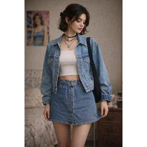 GRACE COLLECTION Women's <b>Denim</b> Cardigan Regular Fit Pencil Winter Casual Style <b>Knee</b>-<b>Length</b> Breathable Quick Dry Eco-Friendly - Product Image 2