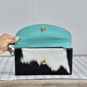 Handmade Genuine Leather Clutch <b>Wallet</b> With Embossed Floral Design Black And White Cowhide Pattern Bohemian Style Women's <b>Wallet</b> - Product Image 4
