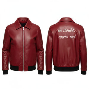 Veste en toile et cuir véritable bleu roi 2026 avec poignets montants, logo personnalisé imprimé sur le devant, coupe-vent et respirante pour l'hiver - Product Image 5