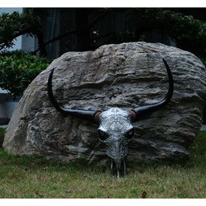 Ornamento per appendere la testa di toro ispirato all'osso in resina stile nordamericano per accenti murali - Product Image 3