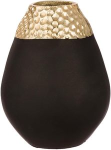 Jarrón de Mesa Moderno Esculpido en Metal Negro con Borde Texturizado Dorado, Diseño Escultural Decorativo Contemporáneo Hecho a Mano - Product Image 6