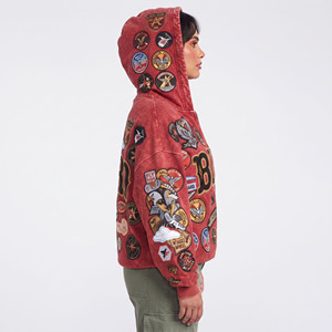 Sweat à capuche polaire oversize pour femme avec patchs brodés, épais 500 g/m², à épaules tombantes, effet délavé - Product Image 5