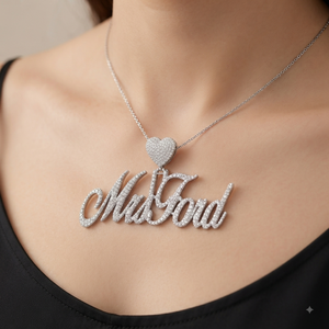 Colliers personnalisables en argent 925 avec nom en écriture cursive et pendentif cœur en diamant de laboratoire, style romantique, breloques personnalisées - Product Image 2