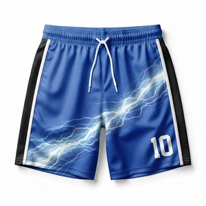 Shorts de sport pour homme, noir et rouge, imprimé géométrique, taille mi-haute, cordon de serrage, séchage rapide, polyester, numéro 23, poche avant - Product Image 3