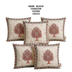 Funda de Cojín de Algodón Estampada a Mano 16x16, Funda Decorativa para Almohada de Sofá para Decoración del Hogar - Product Image 1
