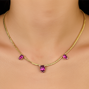 Ruby AD Stone Floral Invisible Chain-Gold Plated Figaro Chain with Zircon & Rhinestone - Product Image 3