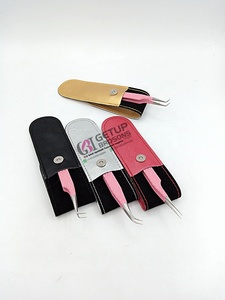Pince à épiler professionnelle en acier inoxydable, anti-magnétique, anti-statique, à pointe dentelée, avec revêtement pailleté rose à 90 degrés, longueur 10 mm - Product Image 5