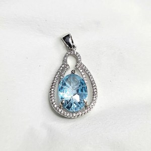 Collier pendentif en topaze bleue naturelle, plaqué or vintage, argent sterling 925, fait main, pour femme, cadeau élégant pour un anniversaire - Product Image 3