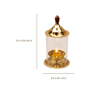 Brass Akhand Diya with Borosilicate Glass Cover Medium Size Eternal <b>Oil</b> <b>Lamp</b> for Puja Temple Home Decor Diwali - Product Image 3