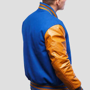 Custom Logo Men's Casual Winter Varsity Jacket <b>Wool</b> Blend Letterman Coat with Leather Sleeves - Product Image 3
