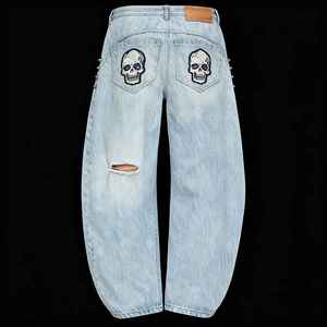 Jean baggy décontracté en denim délavé coupe droite large pour homme – Style rétro et confortable - Product Image 5