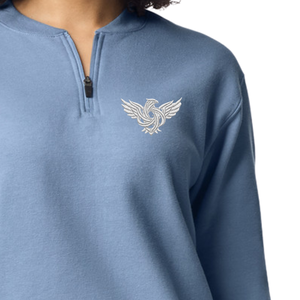 Sudadera de invierno para mujer con cremallera de un cuarto, manga larga, informal, de forro polar suave y cálido, corte regular, con logo estampado y bordado frontal. - Product Image 3