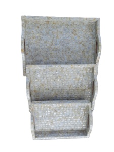 Bandejas rectangulares vintage grises con incrustaciones de hueso y nácar personalizables para fiestas en casa. Bandeja de hueso gris. - Product Image 4