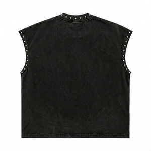 Débardeur en coton personnalisé, effet délavé vintage, clouté, épais, avec imprimé graphique Angel Harp, à épaules tombantes, sans manches, style streetwear - Product Image 3