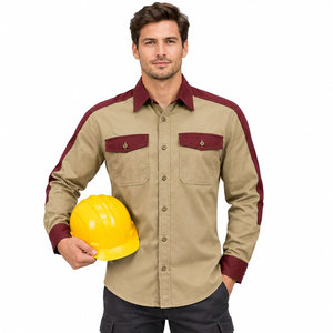 Chemise de sécurité en coton ignifuge pour soudeurs, taille XXL, kaki et bordeaux, coupe classique, 7oz, vêtements de travail FR pour la protection des soudeurs - Product Image 5