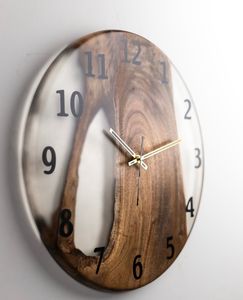 <b>Round</b> Resin Wood Wall Clock Art Deco <b>Battery</b> Powered Quartz Analog Decorative Timepiece for Living Room Home Office - Product Image 2