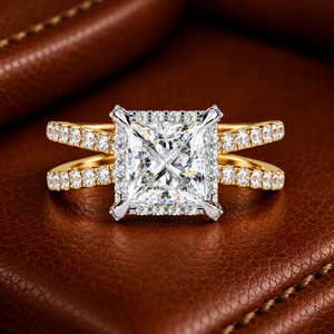 Bague de mariage en or massif 14K avec diamant de laboratoire taille princesse, halo et sangle fendue, 2,25 CTW DEF VVS, certifiée IGI, vente en gros - Product Image 1