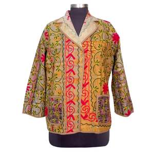 เสื้อแจ็คเก็ตผ้าฝ้ายถักคุณภาพดี ระบายอากาศได้ดี สไตล์วินเทจ คันธา  แบบยูนิเซ็กซ์  ตกแต่งกระดุมด้วยมือ  สำหรับฤดูหนาว ฤดูใบไม้ร่วง ฤดูใบไม้ผลิ แขนยาว - Product Image 1