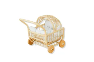 Poussette en rotin faite à la main pour poupées, chariot de jeu en osier pour enfants, décoration de chambre d'enfant, mobilier pour jeux d'imitation - Product Image 4