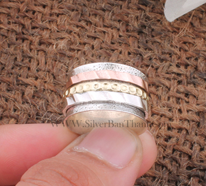 Bague de méditation artisanale en argent sterling 925, cuivre et laiton, bague anti-anxiété tibétaine pour hommes et femmes, bijoux bien-être - Product Image 3