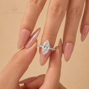 Anillo de Compromiso de Moissanita de 1 Quilate con Corte Marquesa, Banda Pavé, Joyería Nupcial Solitaria, Anillo de Boda Personalizado, Fabricante Mayorista - Product Image 5