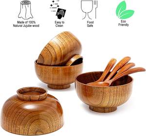 Nouveauté 2026 – Bols et cuillères en bois faits main, polis, écologiques, style américain, pour riz, salade et décoration, 4 ensembles, diamètre 4,5 pouces - Product Image 5