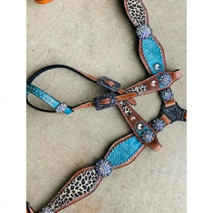 Cabezada de cuero con cuentas estilo western, collar de pecho y cabezada para caballo, Hand Smart - Product Image 3
