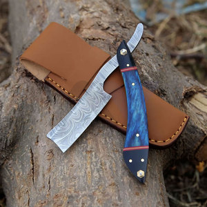Handmade Damascus Straight <b>Razor</b> Personalized Barber Blade Blue Wood Handle Shaving Knife Groomsman Wedding Gift Boyfriend - Product Image 2
