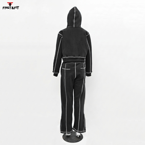 Conjunto Deportivo de Invierno para Mujer, 100% Algodón, Estilo Urbano, Ajustado, de Alta Calidad, con Cintura Elástica y Diseño Sólido en Contraste de Color - Product Image 6