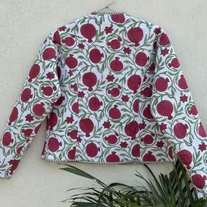 Chaqueta Acolchada de Algodón para Mujer, Estampado Floral de Granada, Manga Larga, Cierre de Botones, Ropa de Abrigo de Otoño, Largo Regular - Product Image 5