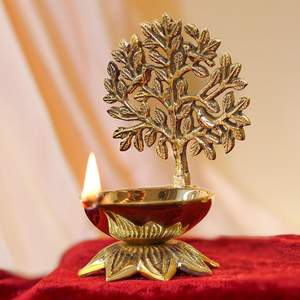 Diyaa en laiton pur Kalpavriksha, arbre de vie artisanal, Deepak pour Puja, Mandir, décoration de la maison, cadeau religieux, décoration de mariage et d'anniversaire - Product Image 6