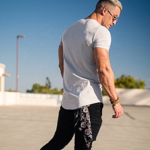 Camiseta deportiva con logotipo personalizado para hombre, Camisa lisa 100% de algodón para gimnasio, cuello redondo, dobladillo curvado, talla grande - Product Image 5