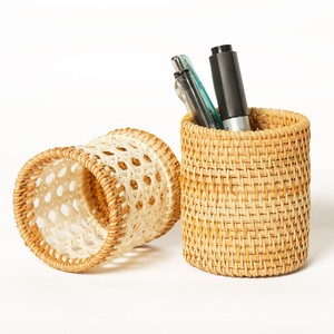 Rattan pencil case stand for girls hand-weave pen holder basket <b>table</b> top desk space storage - Product Image 1