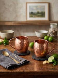 Copper Moscow mule <b>cup</b> set for stylish festive rooftop drinks hammered finish metal <b>cups</b> durable <b>reusable</b> party mugs - Product Image 1