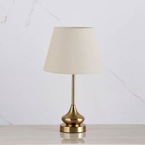 Modern Metal <b>Table</b> <b>Lamp</b> with Beige Fabric Shade Round <b>Base</b> for Bedroom Indoor Use - Product Image 1