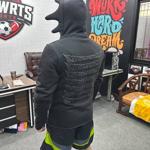 Sweat à capuche brodé crâne pour homme, fermeture éclair sur le devant, coupe oversize, streetwear, noir, polyester, tissu molletonné, automne - Product Image 5