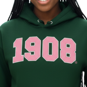   เสื้อฮู้ด Ivy 1908 พรีเมียม ผ้าฟลีซ สีเขียวป่า พร้อมตัวอักษรสีชมพู สำหรับชมรมหญิงสาวกรีก แบบสั่งทำพิเศษ - Product Image 5