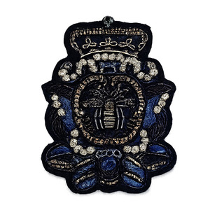 Luxury Handcrafted Embroidery Custom Badges Rhinestone Decoration <b>Sew</b>-On Shield Shape Vintage Style Safety <b>Pin</b> Fabric Solid - Product Image 1