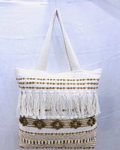 Sac fourre-tout en coton écologique avec fermeture éclair et broderie, style vintage, réutilisable pour la plage et l'usage quotidien - Product Image 2