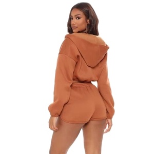 Sweats à capuche et shorts à fermeture éclair pour femmes taille élastique et cordon de serrage OEM ensembles de costumes d'été pour femmes vêtements de jogging décontractés OEM 2026 - Product Image 2