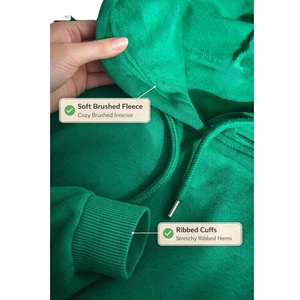Women's Green Solid Hooded Cropped Sweatshirt Long Sleeve Knitted Polyester Breathable Casual Winter Wear with <b>Zippers</b> - Product Image 6