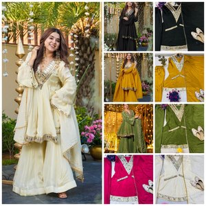 Conjunto de Kurti, Sharara Plazzo y Batva de tela suave con bordado propio hasta la rodilla para mujeres o niñas, especial para el mes de Eid y Ramadán. - Product Image 2