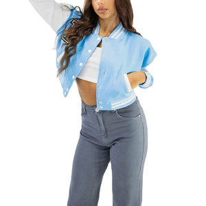 Winter Fall High Quality Women Crop Letterman Varsity Jackets Winter <b>Long</b> Sleeves <b>Coats</b> <b>Leather</b> Bomber Custom Varsity Jacket - Product Image 1